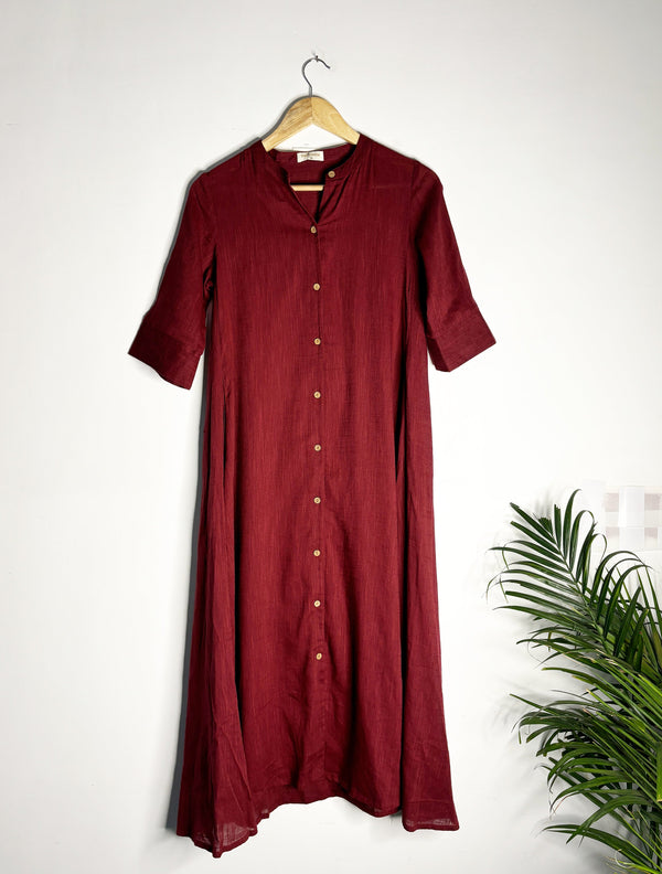 trueBrowns Maroon Slub Kurta