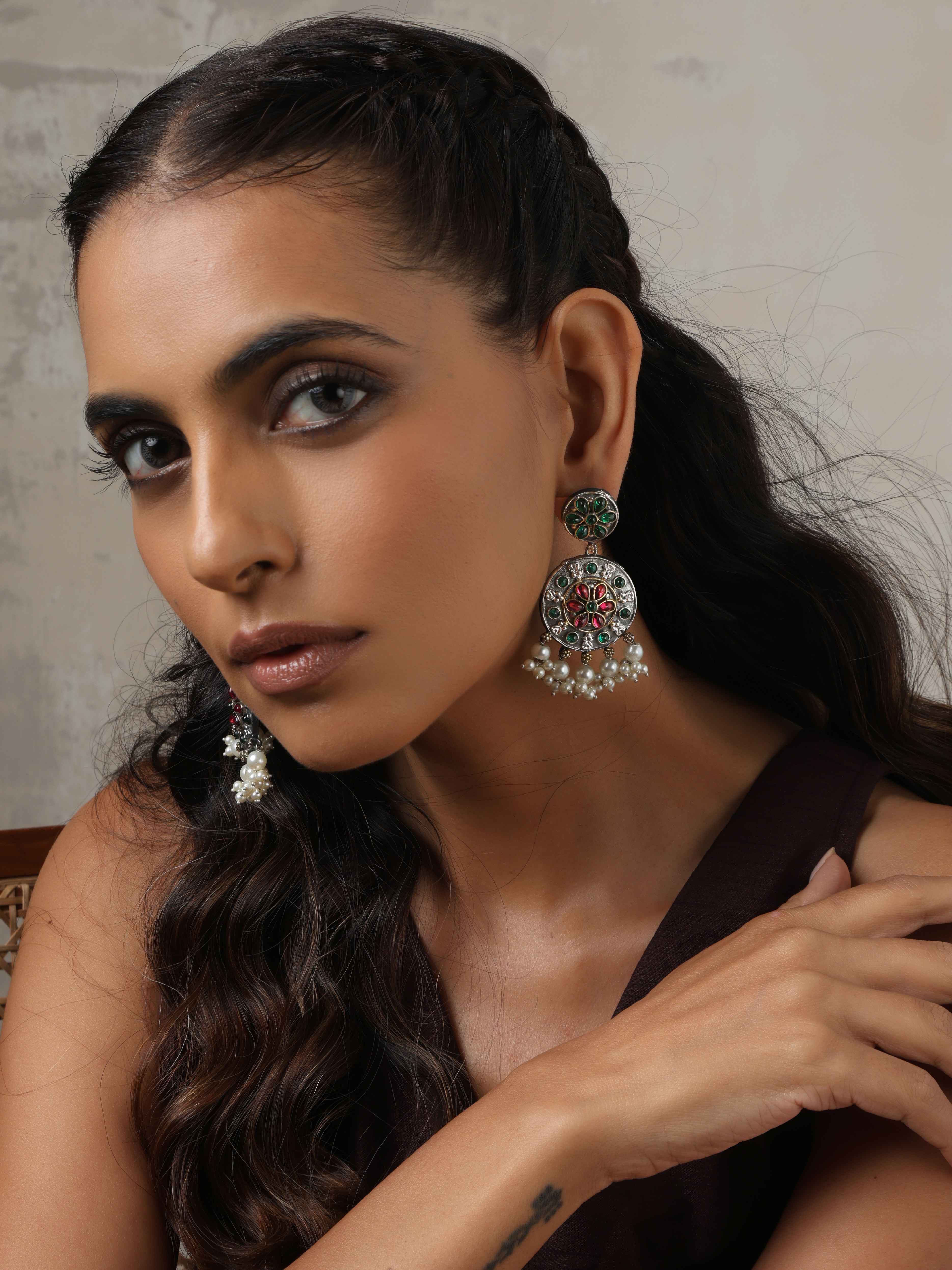 trueBrowns Silver Gold Tone Circular Stone Earrings - Distacart