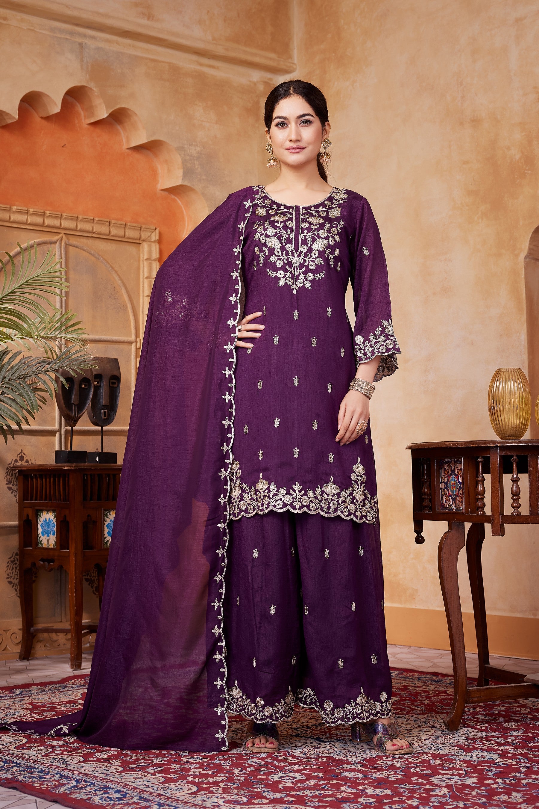 Anaita Wine Readymade Suit with Embroidery Work - Dista