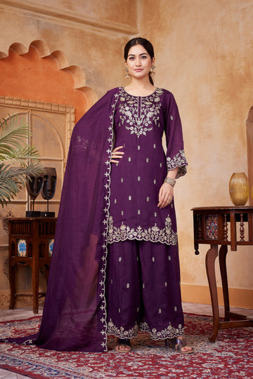 Anaita Wine Readymade Suit with Embroidery Work - Dista