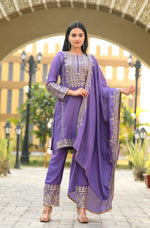 Thumbnail for Teeya Creation Lavender Color Chinon Silk Heavy Embroidery Work Fully Stitched Salwar Suit - Distacart