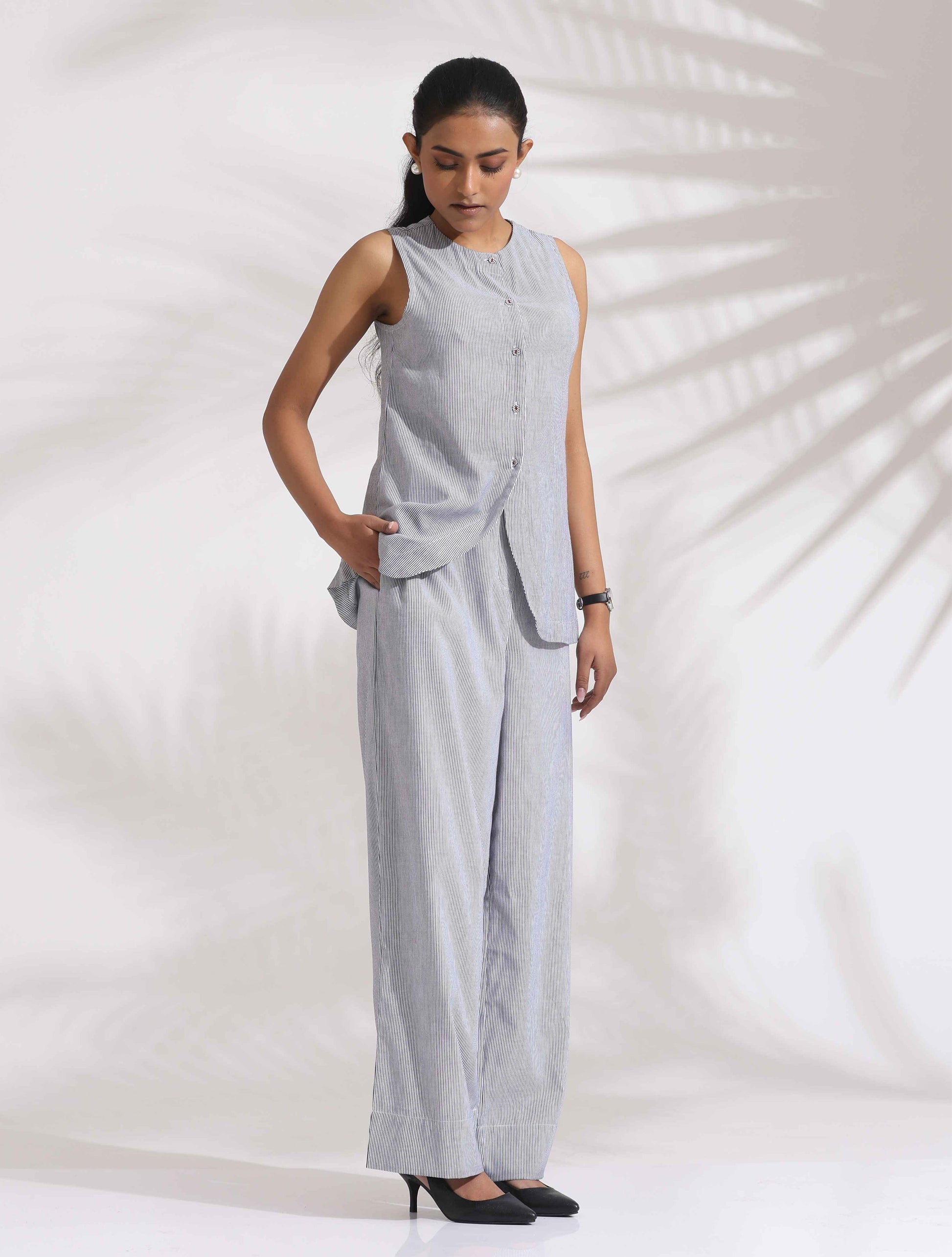 trueBrowns Grey Cotton Stripe Co-ord Set - Distacart