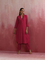 Thumbnail for trueBrowns Magenta Cotton Dobby Kurta Set - Distacart