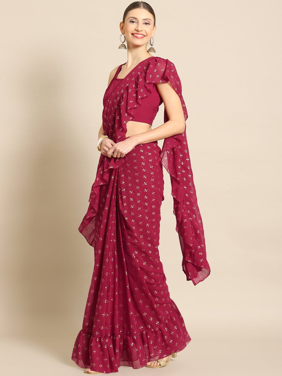 Ahalyaa Printed Ready To Wear Ruffles Saree - Distacart