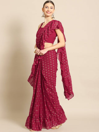 Ahalyaa Printed Ready To Wear Ruffles Saree - Distacart