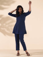 Thumbnail for trueBrowns Blue Cotton Dobby Regular Co-ord Set - Distacart