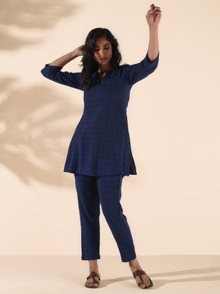 trueBrowns Blue Cotton Dobby Regular Co-ord Set - Distacart
