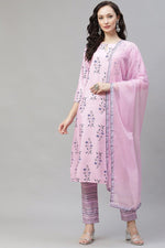 Thumbnail for Ahika Pink Polyester Floral Print Straight Suit Set