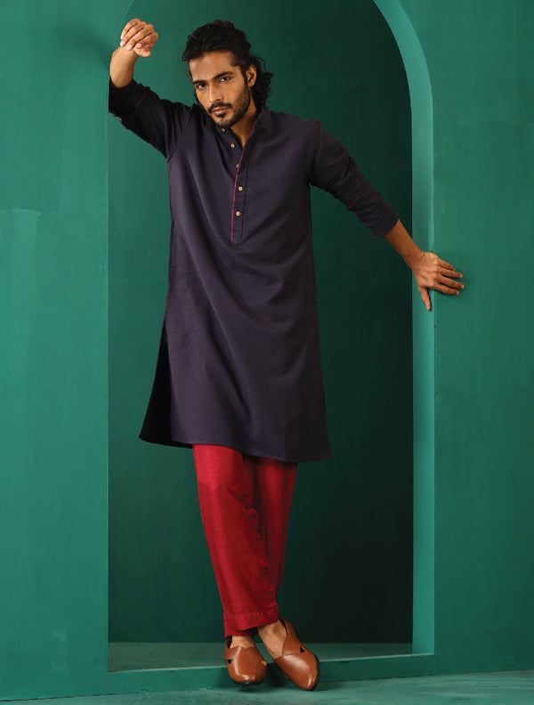 trueBrowns Men's Navy Dobby Textured Kurta - Distacart