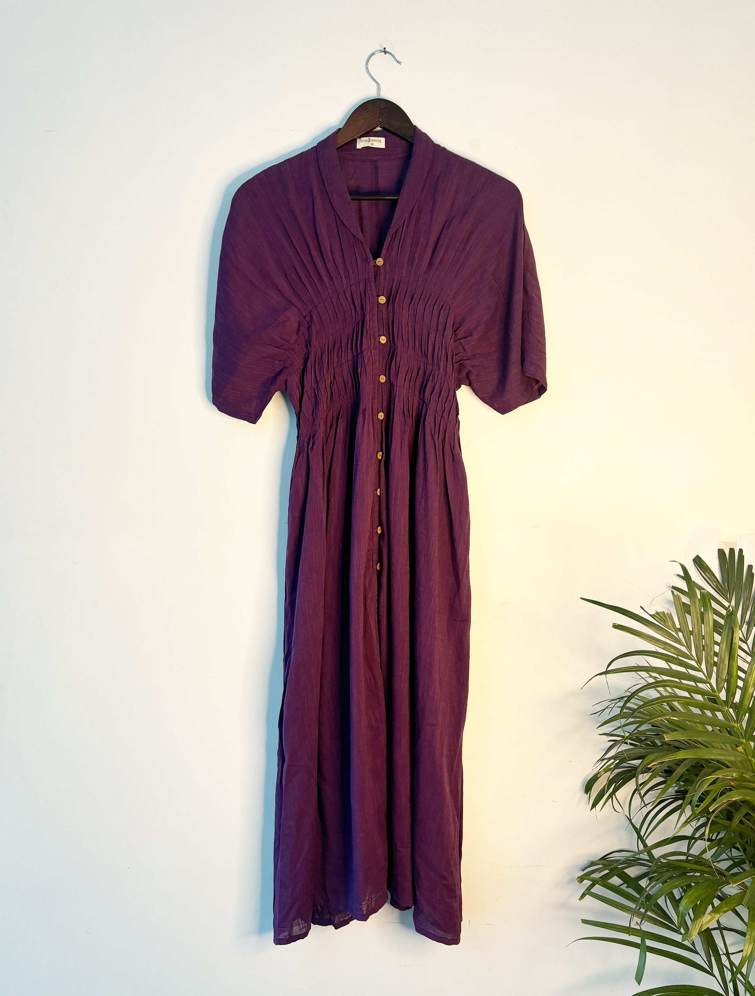 trueBrowns Purple Slub Pleated Dress - Distacart