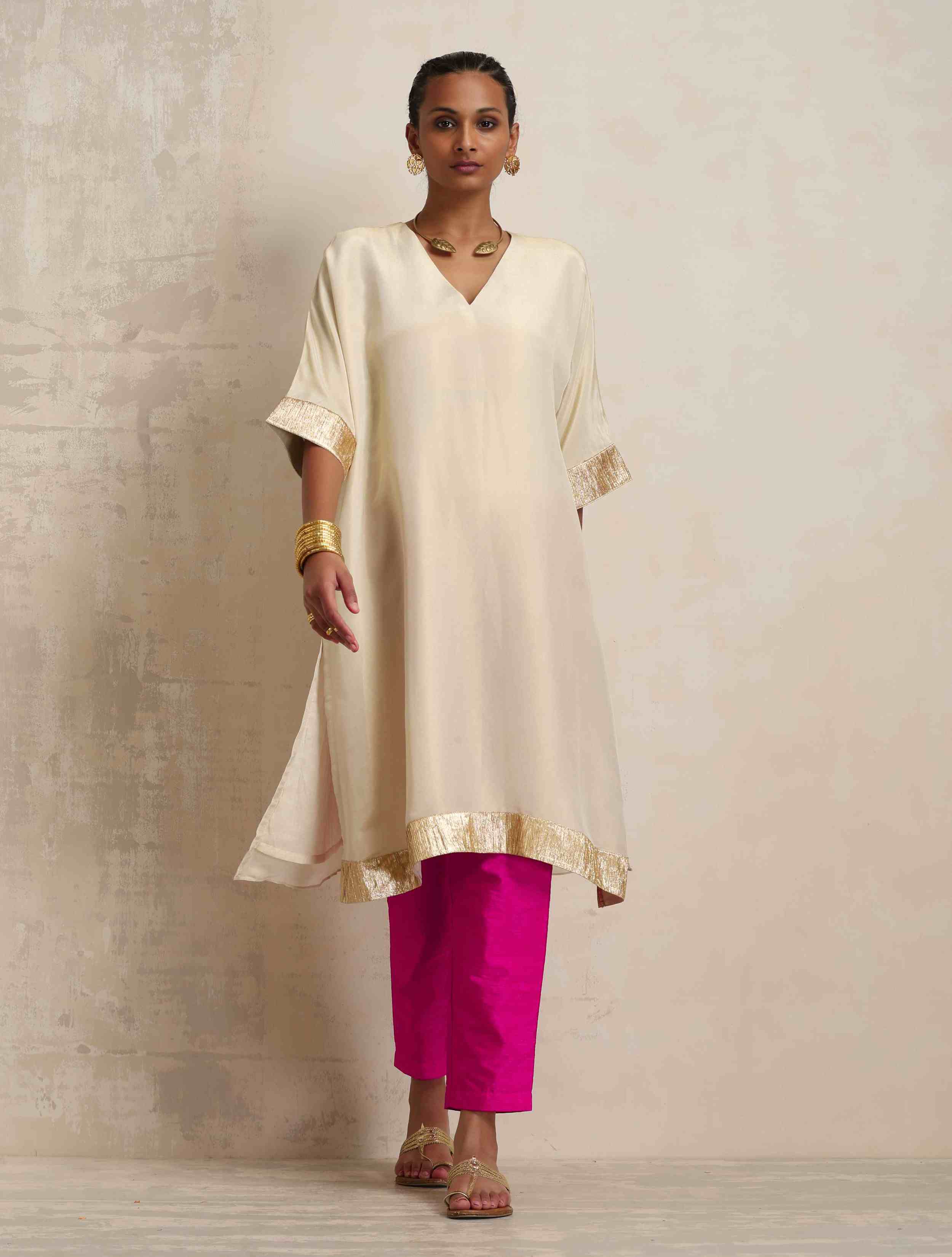 trueBrowns Ivory Tissue Kurta Co-ord Set - Distacart