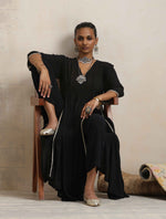 Thumbnail for trueBrowns Black Crinkle Anarkali Flared Kurta Set
