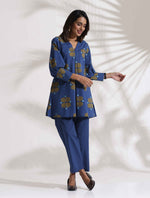 Thumbnail for trueBrowns Blue Cotton Print Top & Pants Co-ord Set