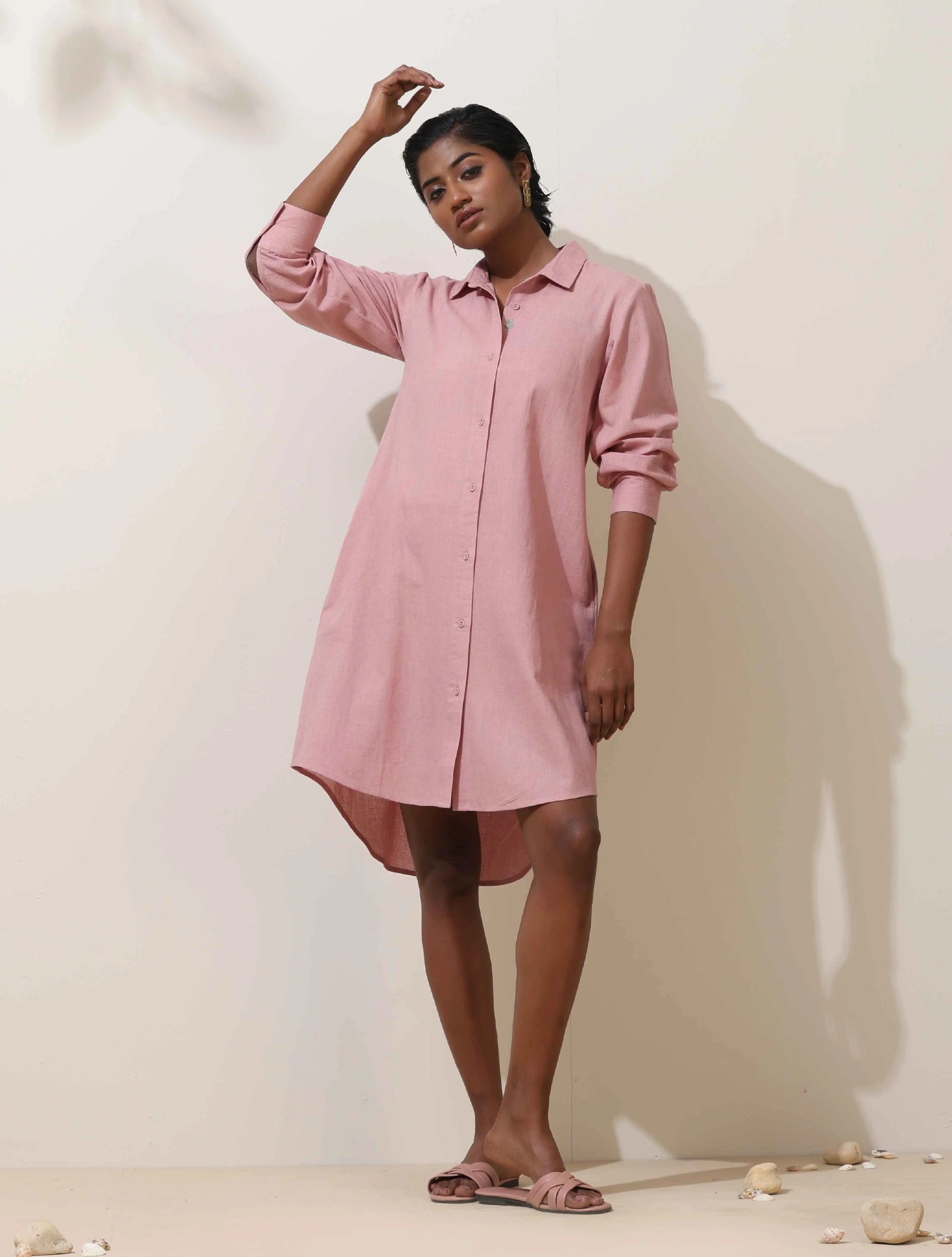 trueBrowns Pink Cotton Linen Dress - Distacart