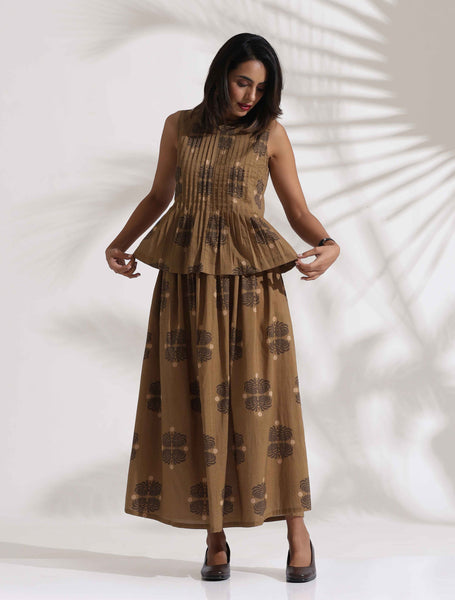 trueBrowns Beige Cotton Skirt Co-ord Set - Distacart