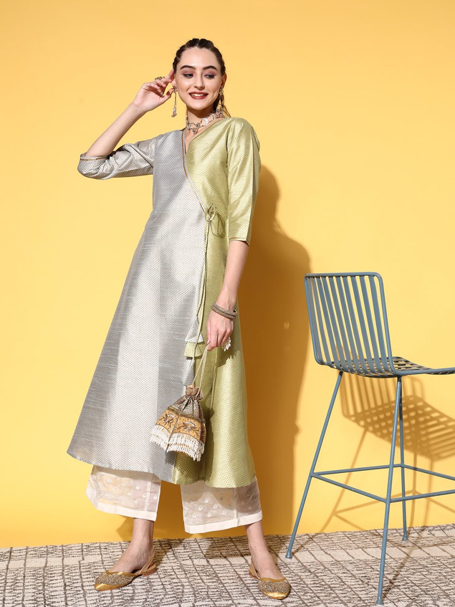 Ahalyaa Women Green Art Silk Fluid Tie-Up Kurta - Distacart