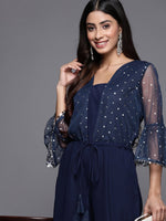 Thumbnail for Ahalyaa Printed Bell Sleeves Crepe Basic Jumpsuit With Waist Tie-Ups - Distacart