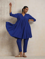 Thumbnail for trueBrowns Blue Crinkle Flared Kurta Co-ord Set