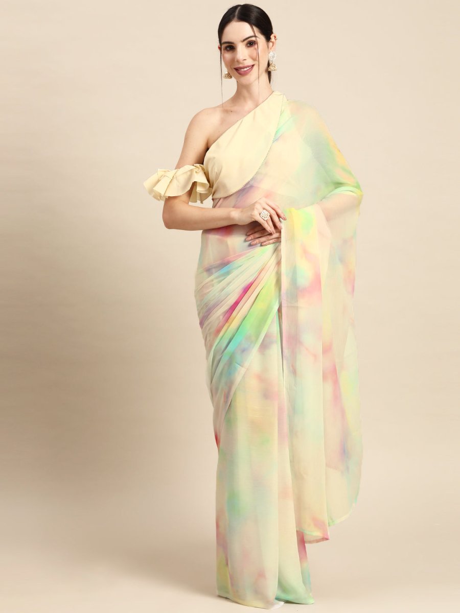 Ahalyaa Abstract Digital Printed Chiffon Saree - Distacart