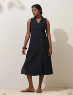 Thumbnail for trueBrowns Black Cotton Linen Dress