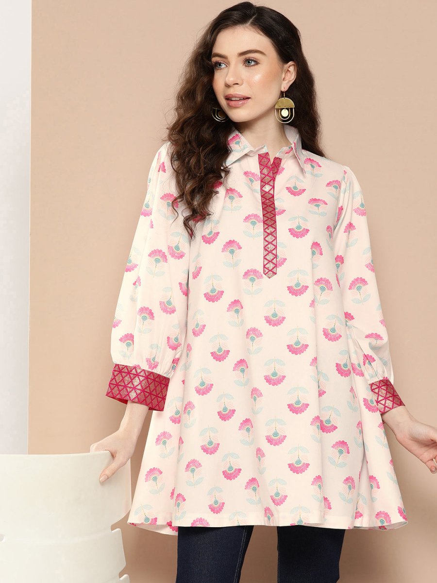 Ahalyaa Shirt Collar Printed Tunic - Distacart