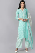 Thumbnail for Ahika Sea Green Polyester Straight Kurta Palazzo With Dupatta