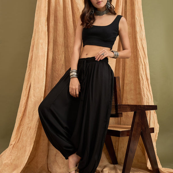 InWeave Black Solid Harem Pant - Distacart