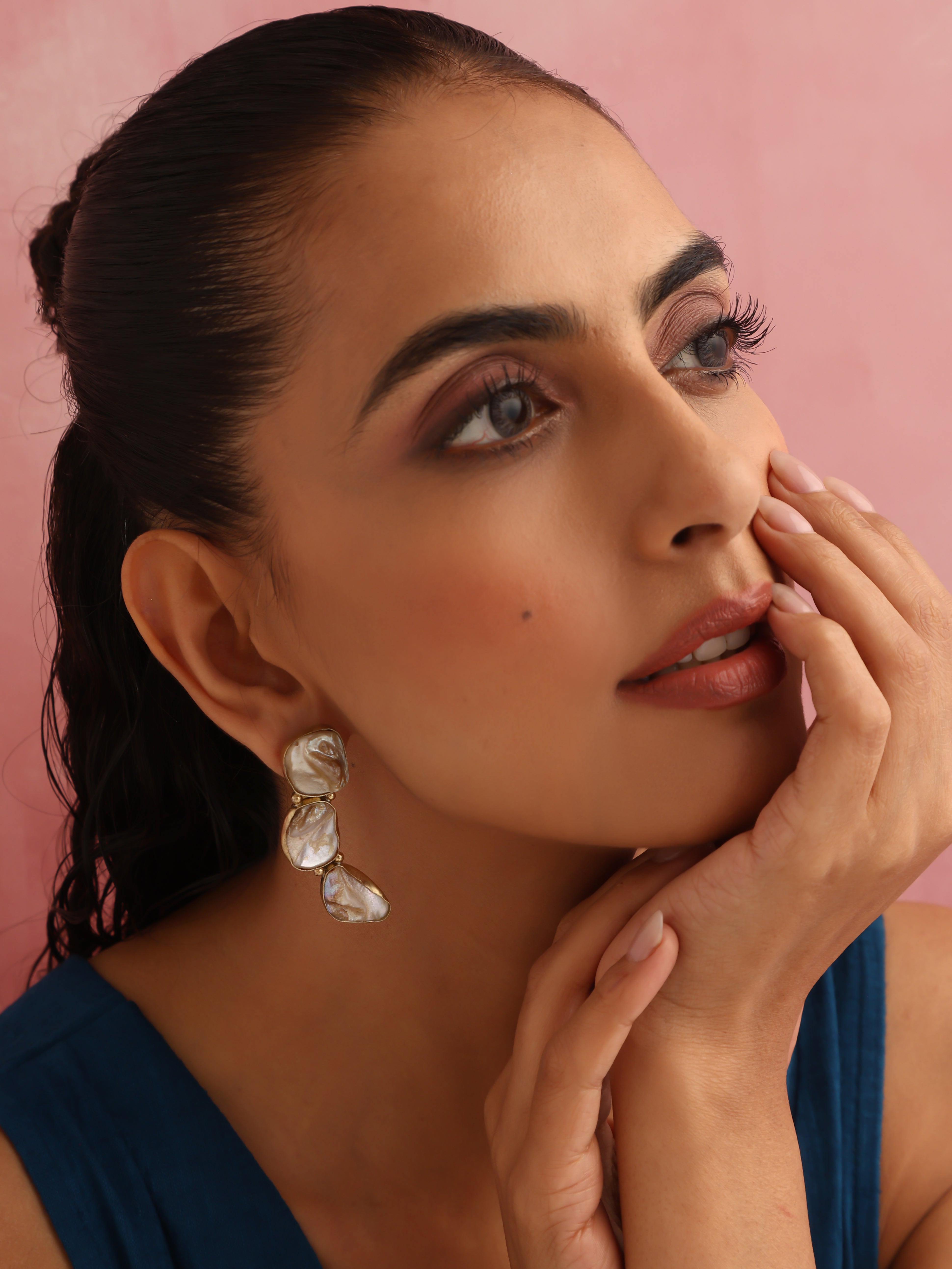 trueBrowns Brass Marble Stone Earrings - Distacart