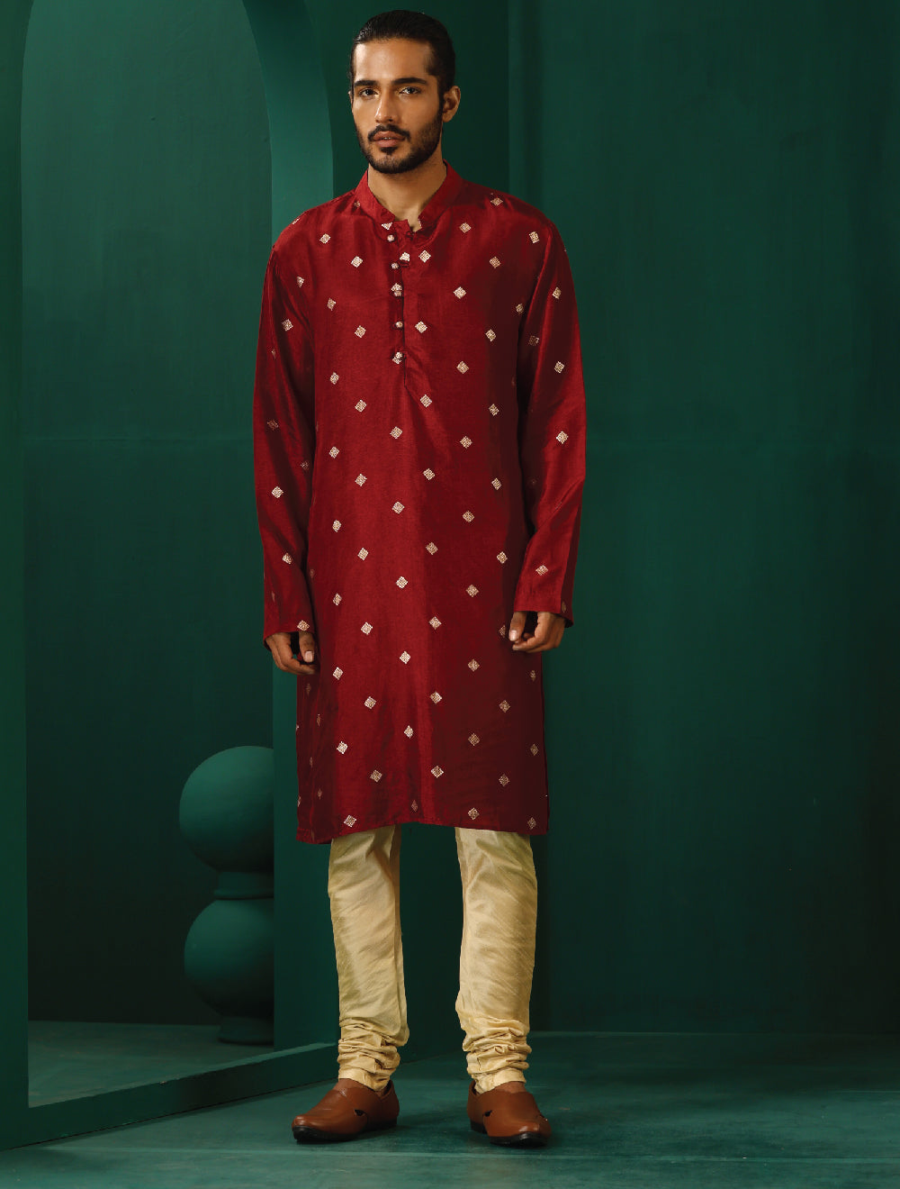 trueBrowns Men's Maroon Diamond Viscose Silk Long Kurta - Distacart