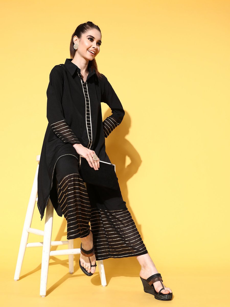 Ahalyaa Women Black Printed Tunic With Palazzos - Distacart