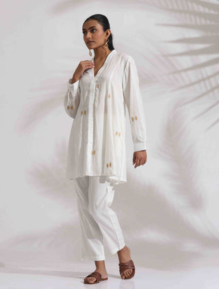 trueBrowns Off-White Cotton Embroidered A-line Co-ord Set - Distacart