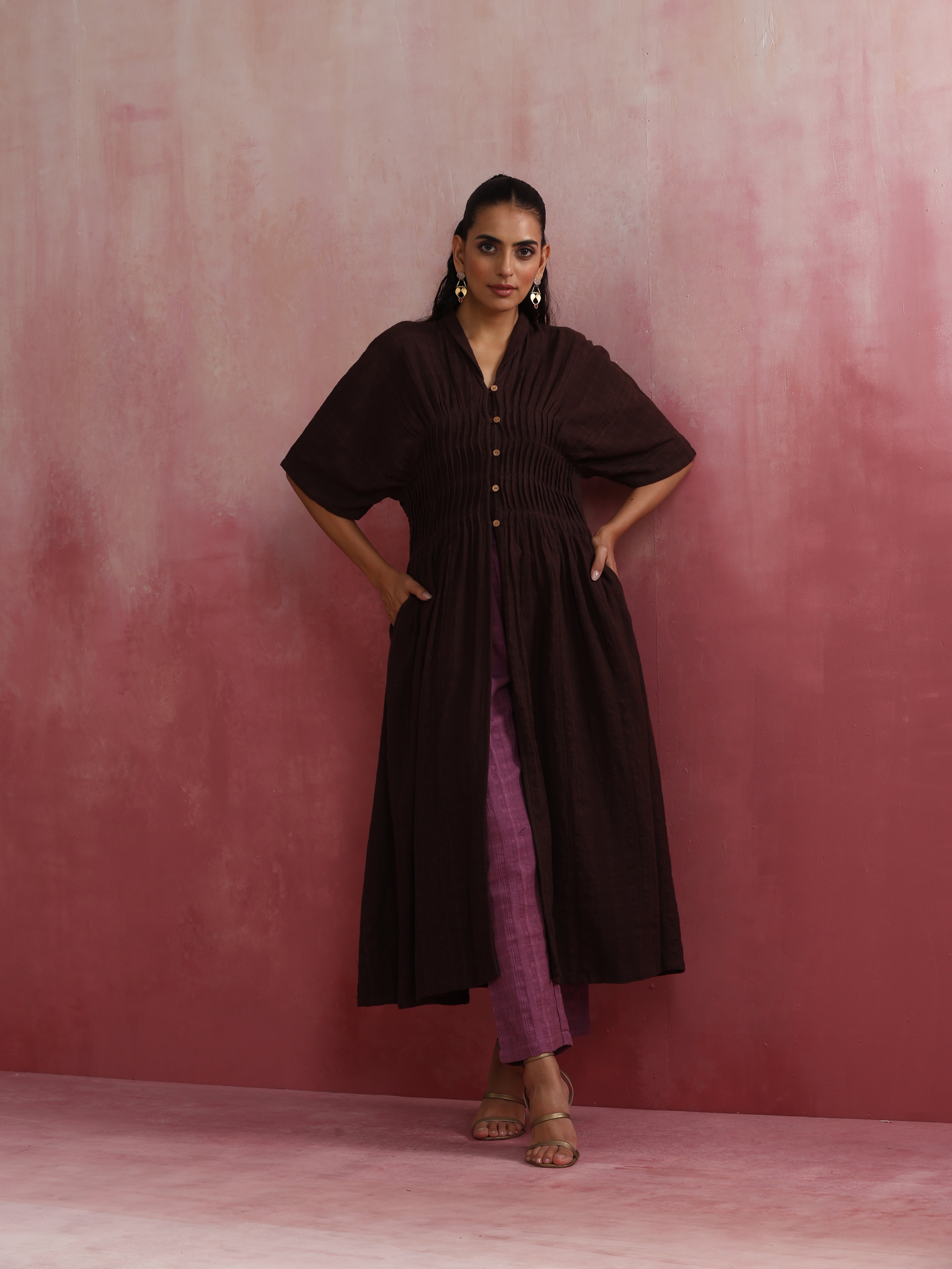 trueBrowns Cola Cotton Dobby Pleated Kurta Set - Distacart