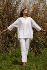 Thumbnail for trueBrowns White Cotton Embroidered Relaxed Co-ord Set - Distacart