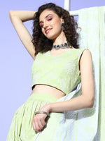 Thumbnail for Ahalyaa Pure Cotton Green & White Printed Khari Print Ready to Wear Lehenga & Blouse With Dupatta - Distacart