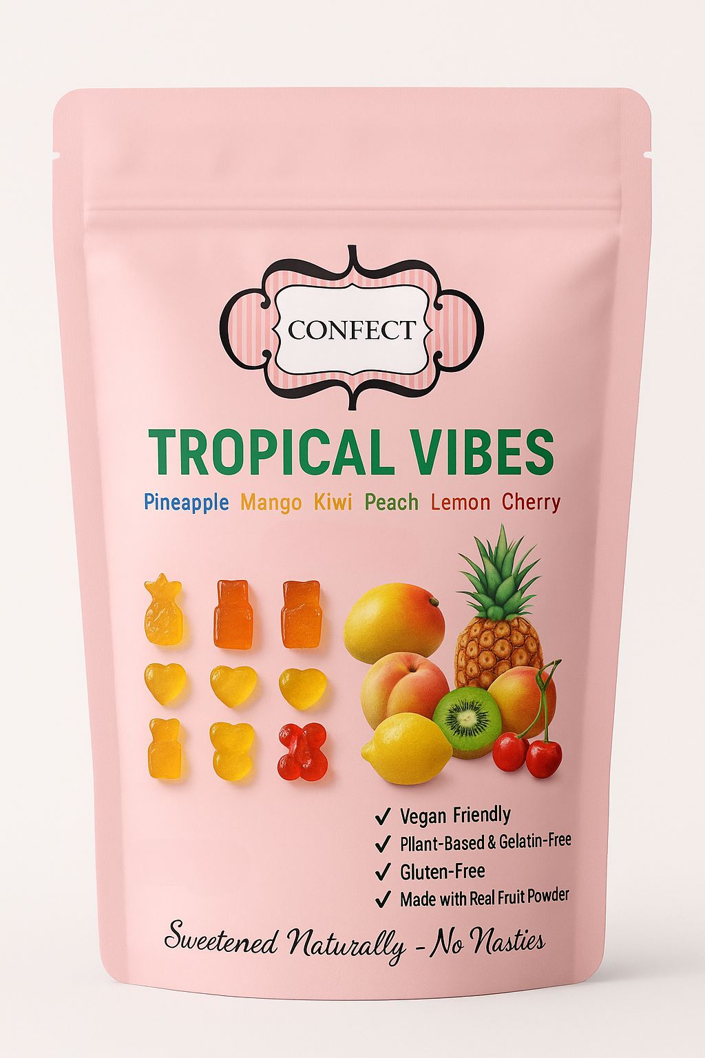tropical vibes gummies pack of strawberry watermelon grape orange apple banana gummies 300 gm copy
