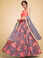 Thumbnail for Tulsi Art Grey Floral Embroidered Net Bridal Lehenga Choli