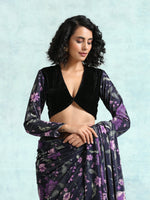 Thumbnail for trueBrowns Black Printed Sleeve Velvet Blouse - Distacart