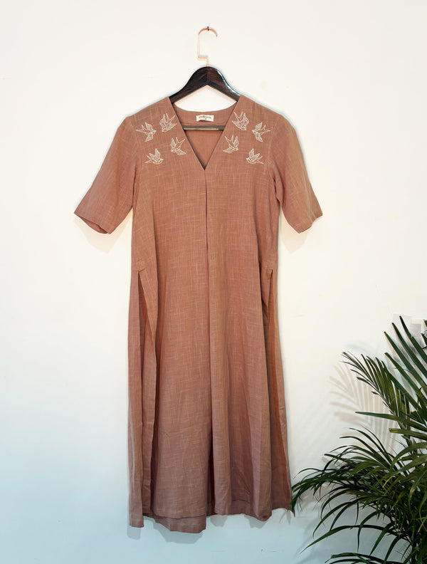 trueBrowns Pink Gauze Dobby Kurta Set