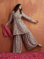 Thumbnail for trueBrowns Off White Geometric Print Sharara Set - Distacart