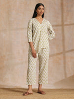 Thumbnail for trueBrowns Green Buta On Off-White Block Print Cotton Co-Ord Set - Distacart