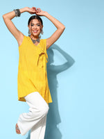 Thumbnail for Ahalyaa Women Mustard Cotton Fluid Tie-Up Tunic - Distacart