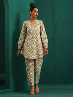 Thumbnail for trueBrowns Teal Floral Cotton Printed Short Co-ord Set - Distacart