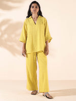 Thumbnail for trueBrowns Lime Cotton Dobby V-Neck Co-ord Set - Distacart