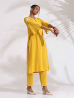 Thumbnail for trueBrowns Yellow Cotton Slub Embroidered Straight Kurta Set