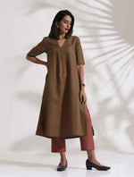 Thumbnail for trueBrowns Brown Slub Highslit Kurta Set