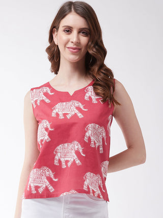 InWeave Red Elephant Sleeveless Top
