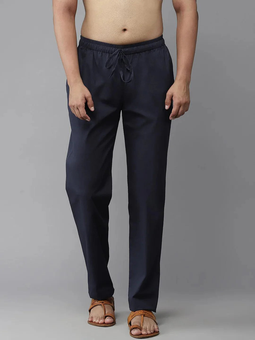 Fabmade Men's Navy Blue Cotton Linen Pyjama - Distacart