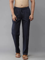 Thumbnail for Fabmade Men's Navy Blue Cotton Linen Pyjama
