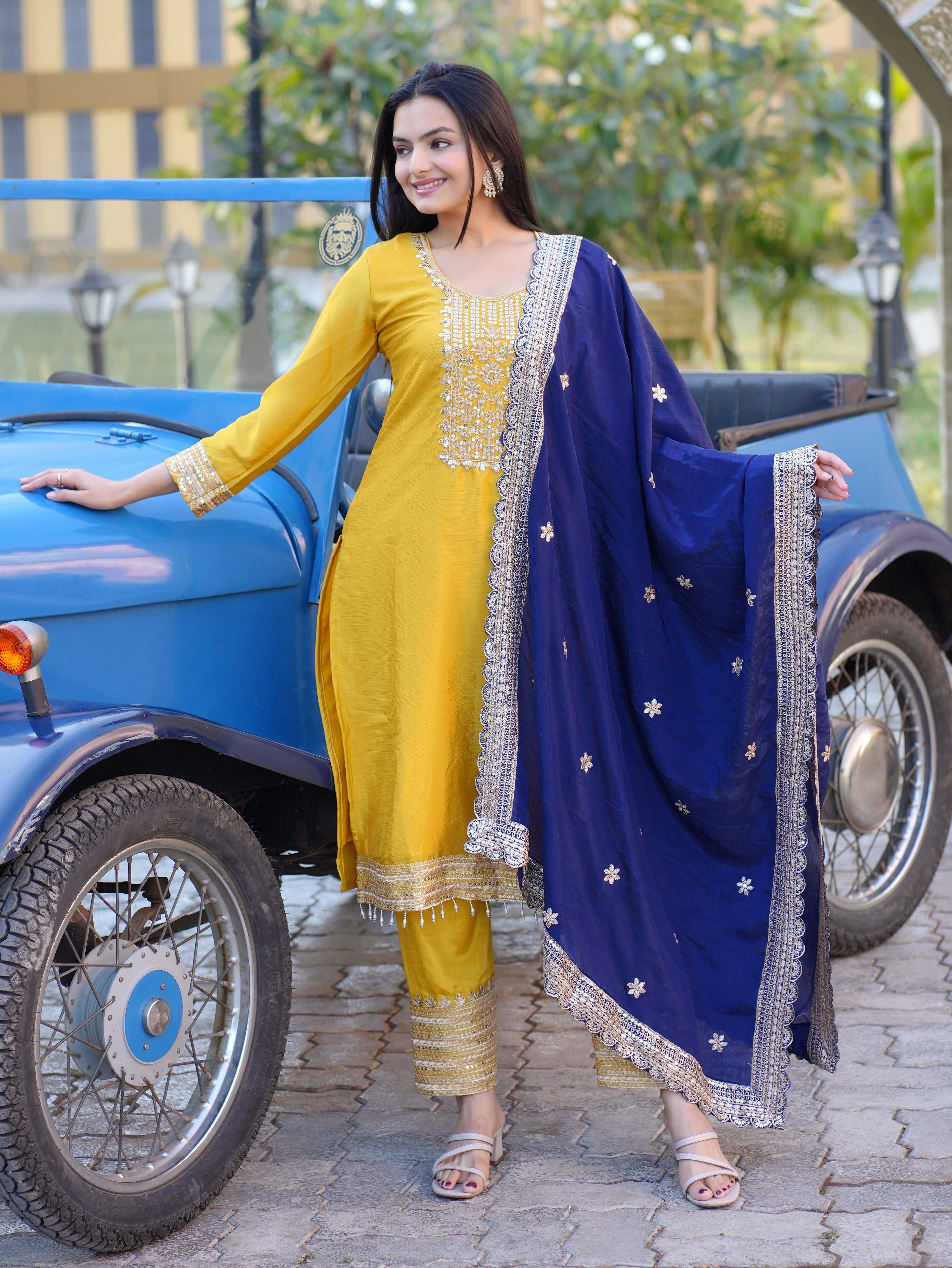 Yash Enterprise Yellow Heavy Sequence Embroidery Salwar Suit Set