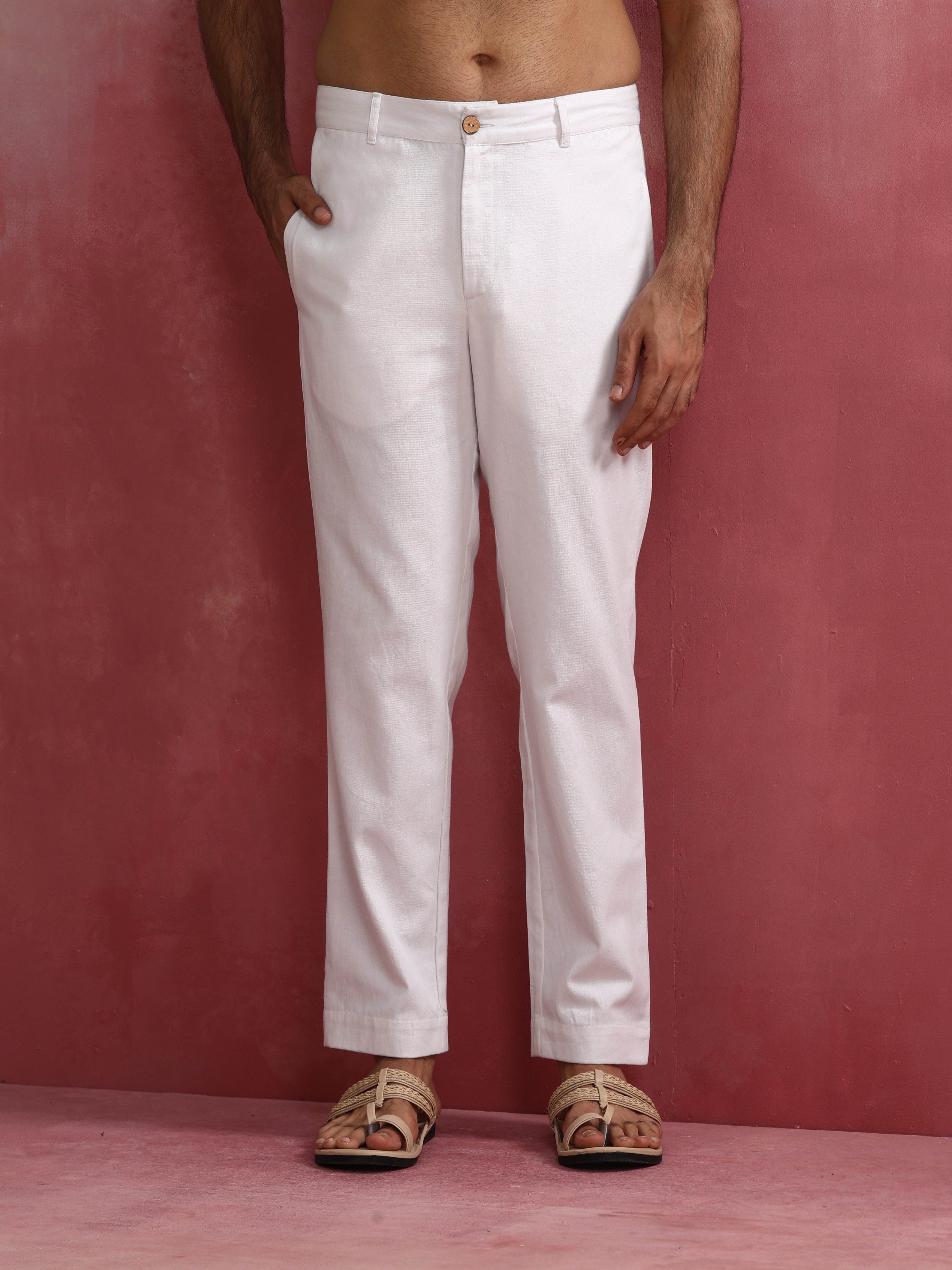 trueBrowns Men's White Cotton Twill Pants - Distacart